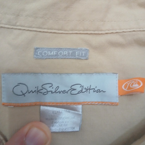 Quiksilver Edition Shirt Mens XXL 2XL Tan Palm Tree Comfort Fit Button Camp - Picture 3 of 10